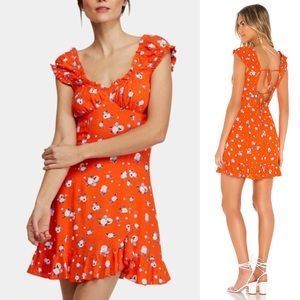Free People Like a Lady Print Mini Dress Orange